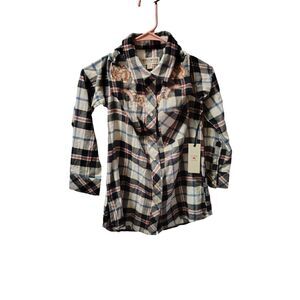 NWT Idyllwind Small Plaid Pearl Snap Cold Shoulder Long Sleeve Shirt Countrycore